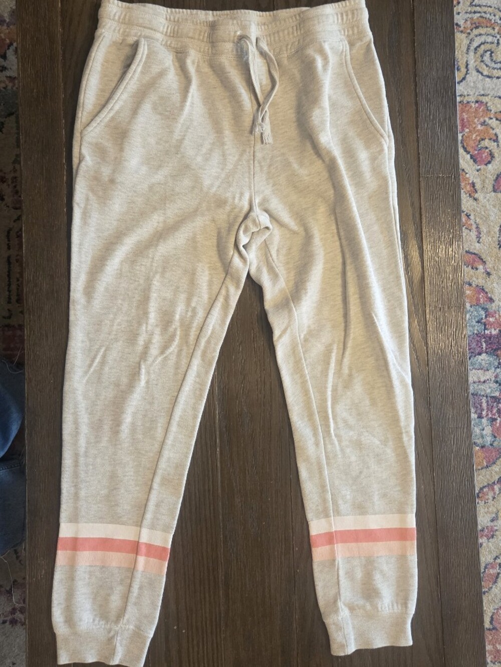 Light Grey Jogger Pants with Pink Stripe Detail